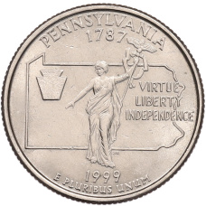Монета 1/4 доллара (25 центов) 1999 года P США «Штаты и территории — Пенсильвания» (аверс)