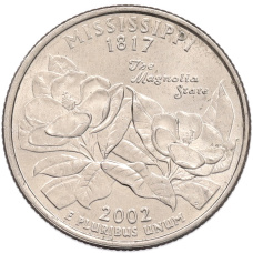 Монета 1/4 доллара (25 центов) 2002 года P США «Штаты и территории — Миссисипи» (аверс)