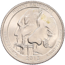 Монета 1/4 доллара (25 центов) 2013 года D США «Национальные парки — №20 Национальный мемориал Маунт-Рашмор» (аверс)
