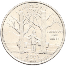 Монета 1/4 доллара (25 центов) 2001 года D США «Штаты и территории — Вермонт» (аверс)