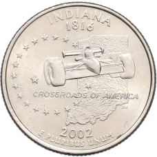 Монета 1/4 доллара (25 центов) 2002 года P США «Штаты и территории — Индиана» (аверс)