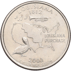 Монета 1/4 доллара (25 центов) 2002 года D США «Штаты и территории — Луизиана» (аверс)