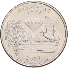 Монета 1/4 доллара (25 центов) 2003 года D США «Штаты и территории — Арканзас» (аверс)