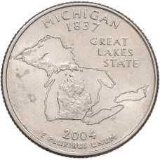Монета 1/4 доллара (25 центов) 2004 года P США «Штаты и территории — Мичиган» (аверс)