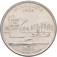 Монета 1/4 доллара (25 центов) 2005 года D США «Штаты и территории — Миннесота» (аверс)