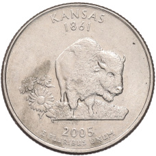 Монета 1/4 доллара (25 центов) 2005 года P США «Штаты и территории — Канзас» (аверс)