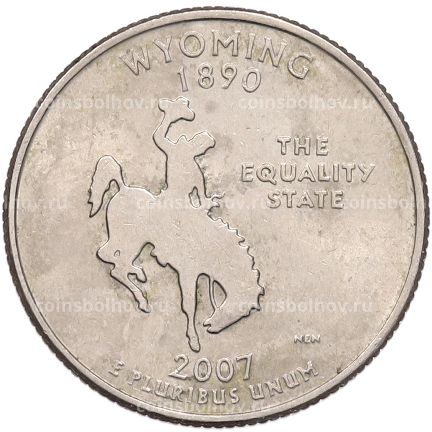 Монета 1/4 доллара (25 центов) 2007 года D США «Штаты и территории — Штат Вайоминг»