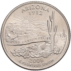 Монета 1/4 доллара (25 центов) 2008 года P США «Штаты и территории — Аризона» (аверс)