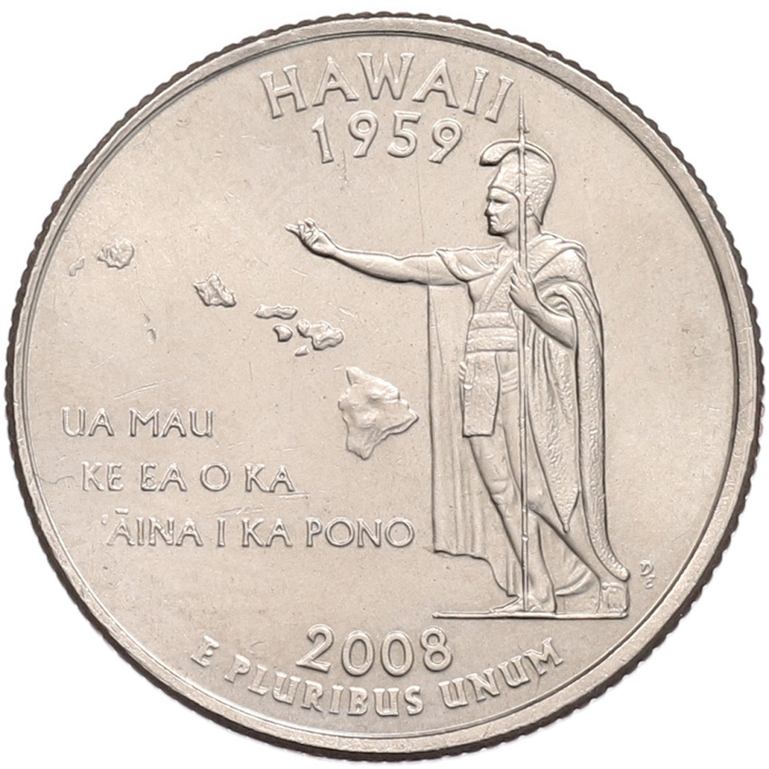 Монета 1/4 доллара (25 центов) 2008 года D США «Штаты и территории — Гавайи»
