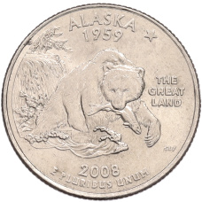 Монета 1/4 доллара (25 центов) 2008 года D США «Штаты и территории — Аляска» (аверс)