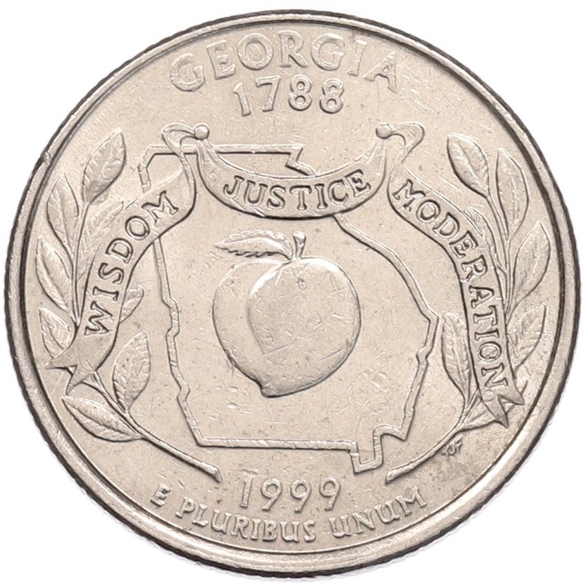 Монета 1/4 доллара (25 центов) 1999 года P США «Штаты и территории — Джорджия»
