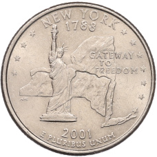 Монета 1/4 доллара (25 центов) 2001 года P США «Штаты и территории — Штат Нью-Йорк» (аверс)