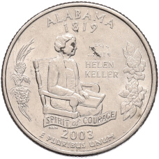 Монета 1/4 доллара (25 центов) 2003 года P США «Штаты и территории — Алабама» (аверс)