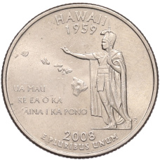 Монета 1/4 доллара (25 центов) 2008 года P США «Штаты и территории — Гавайи» (аверс)