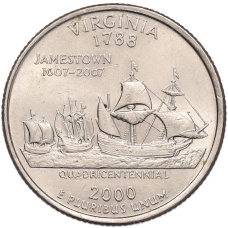 Монета 1/4 доллара (25 центов) 2000 года P США «Штаты и территории — Вирджиния» (аверс)