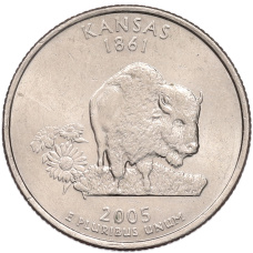 Монета 1/4 доллара (25 центов) 2005 года P США «Штаты и территории — Штат Канзас» (аверс)