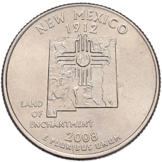 Монета 1/4 доллара (25 центов) 2008 года P США «Штаты и территории — Нью-Мехико» (аверс)
