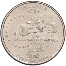Монета 1/4 доллара (25 центов) 2002 года P США «Штаты и территории — Индиана» (аверс)