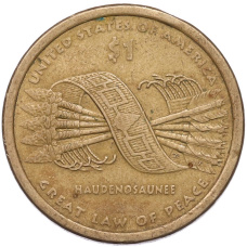 Монета 1 доллар 2010 года (D) США «Коренные американцы (Сакагавея) — Великий закон о мире (Стрелы)» (аверс)