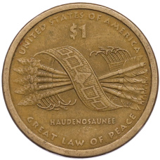 Монета 1 доллар 2010 года (P) США «Коренные американцы (Сакагавея) — Великий закон о мире (Стрелы)» (аверс)