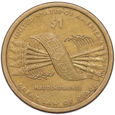 Монета 1 доллар 2010 года (D) США «Коренные американцы (Сакагавея) — Великий закон о мире (Стрелы)» (аверс)