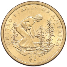 Монета 1 доллар 2009 года (D) США «Коренные американцы (Сакагавея) — Коренная американка сажает кукурузу» (аверс)