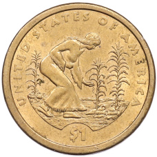 Монета 1 доллар 2009 года (P) США «Коренные американцы (Сакагавея) — Коренная американка сажает кукурузу» (аверс)