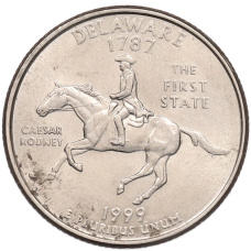 Монета 1/4 доллара (25 центов) 1999 года P США «Штаты и территории — Штат Делавер» (аверс)