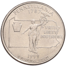 Монета 1/4 доллара (25 центов) 1999 года P США «Штаты и территории — Пенсильвания» (аверс)