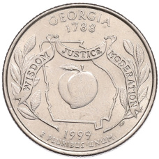 Монета 1/4 доллара (25 центов) 1999 года P США «Штаты и территории — Джорджия» (аверс)