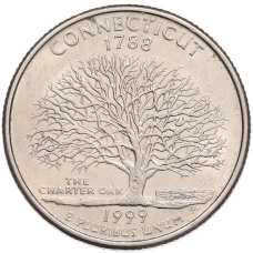 Монета 1/4 доллара (25 центов) 1999 года D США «Штаты и территории — Коннектикут» (аверс)