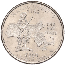 Монета 1/4 доллара (25 центов) 2000 года P США «Штаты и территории — Массачусетс» (аверс)