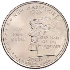 Монета 1/4 доллара (25 центов) 2000 года D США «Штаты и территории — Штат Нью-Гемпшир» (аверс)