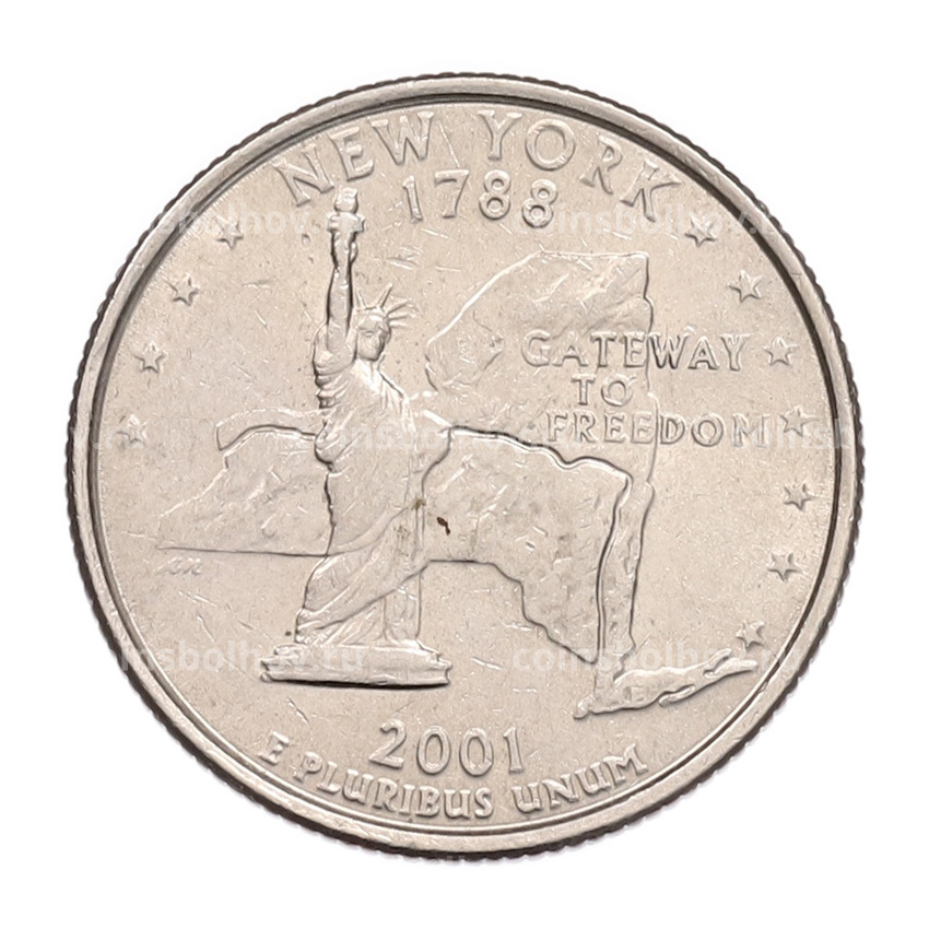 Монета 1/4 доллара (25 центов) 2001 года P США «Штаты и территории — Нью-Йорк»