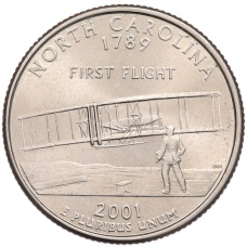 Монета 1/4 доллара (25 центов) 2001 года P США «Штаты и территории — Северная Каролина» (аверс)