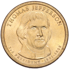 Монета 1 доллар 2007 года (P) США «3-й президент США Томас Джефферсон» (аверс)