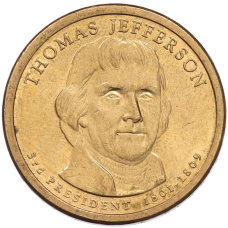 Монета 1 доллар 2007 года (P) США «3-й президент США Томас Джефферсон» (аверс)