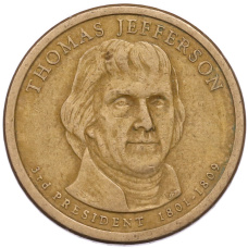 Монета 1 доллар 2007 года (P) США «3-й президент США Томас Джефферсон» (аверс)