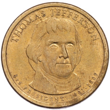 Монета 1 доллар 2007 года (P) США «3-й президент США Томас Джефферсон» (аверс)