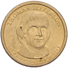 Монета 1 доллар 2007 года (D) США «3-й президент США Томас Джефферсон» (аверс)