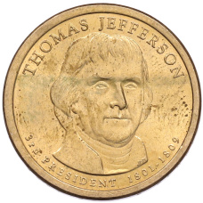 Монета 1 доллар 2007 года (P) США «3-й президент США Томас Джефферсон» (аверс)