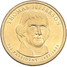 Монета 1 доллар 2007 года (P) США «3-й президент США Томас Джефферсон» (аверс)
