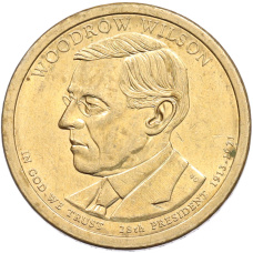 Монета 1 доллар 2013 года (D) США «28-й президент США Вудро Вильсон» (аверс)