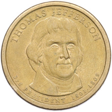Монета 1 доллар 2007 года (D) США «3-й президент США Томас Джефферсон» (аверс)