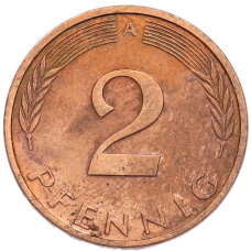 Монета 2 пфеннига 1992 года A Германия (реверс)