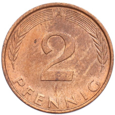 Монета 2 пфеннига 1992 года A Германия (реверс)