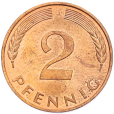 Монета 2 пфеннига 1995 года J Германия (реверс)