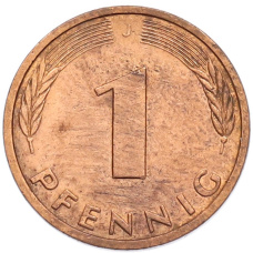 Монета 1 пфенниг 1990 года J Западная Германия (ФРГ) (реверс)