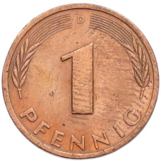 Монета 1 пфенниг 1990 года D Западная Германия (ФРГ) (реверс)