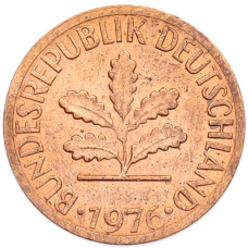 Монета 1 пфенниг 1976 года J Западная Германия (ФРГ) (аверс)